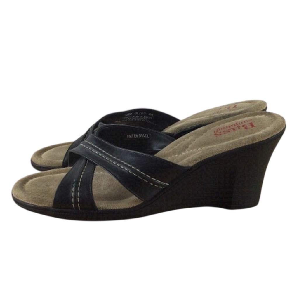 BASS Sunjunsoft platform skides sandals black genuine leather clogs size 9